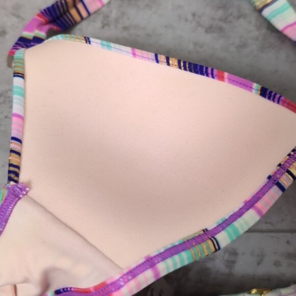 Victorias Secret Bikini Set Striped Wirefree Halter Foldover Push Up Metallic - Picture 7 of 12